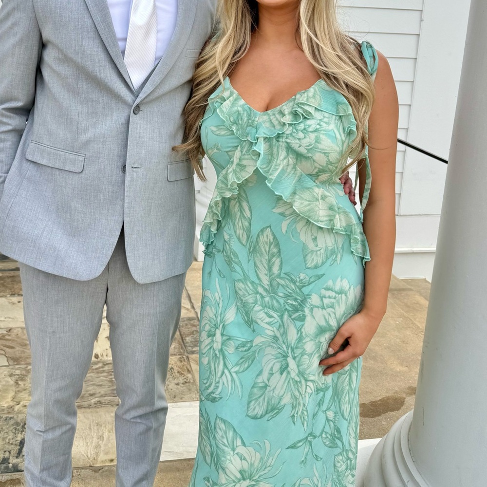 Green floral formal maxi dress